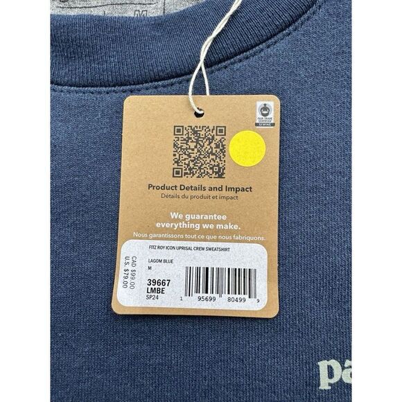 Patagonia Fitz Roy Icon Uprisal Crew Sweatshirt Men’s M / Womens L Blue NWT - Picture 3 of 6